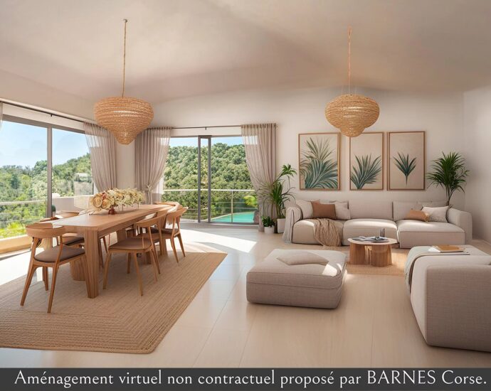 Favone, villa 3 chambres avec dépendance, vue mer, piscine, proche plage.