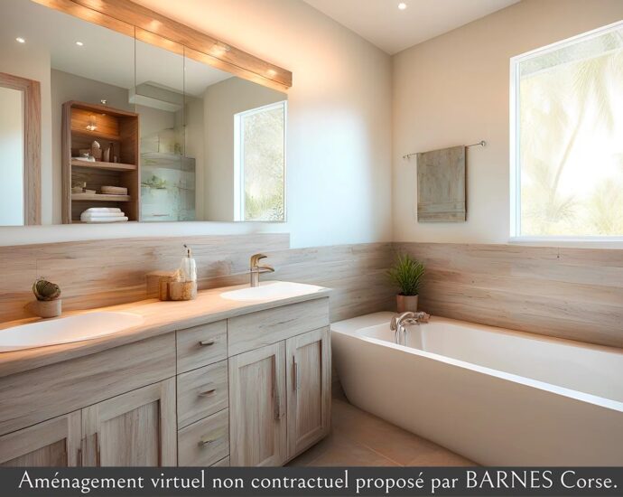 Favone, villa 3 chambres avec dépendance, vue mer, piscine, proche plage.