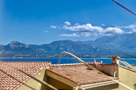 Calvi, appartement avec terrasse, plage à pieds, vue montagnes, aperçu mer