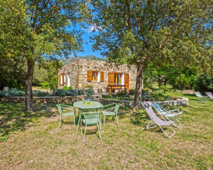 Saint Florent, propriété en pierres sur parc arboré, piscine, proche plage