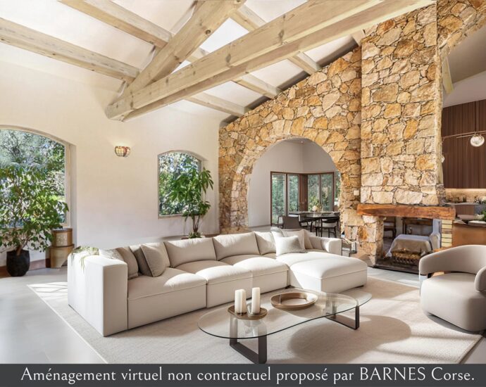 L’Ile Rousse, villa de plain-pied avec piscine sur terrain de 2.2 hectares, vue montagnes, proche plage