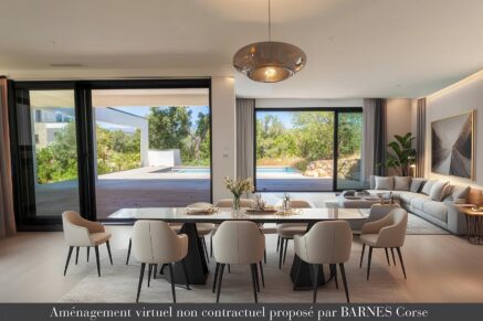 Exclusivité, Pinarello, Villa contemporaine, 5 chambres, piscine, plage à pied, vue montagnes