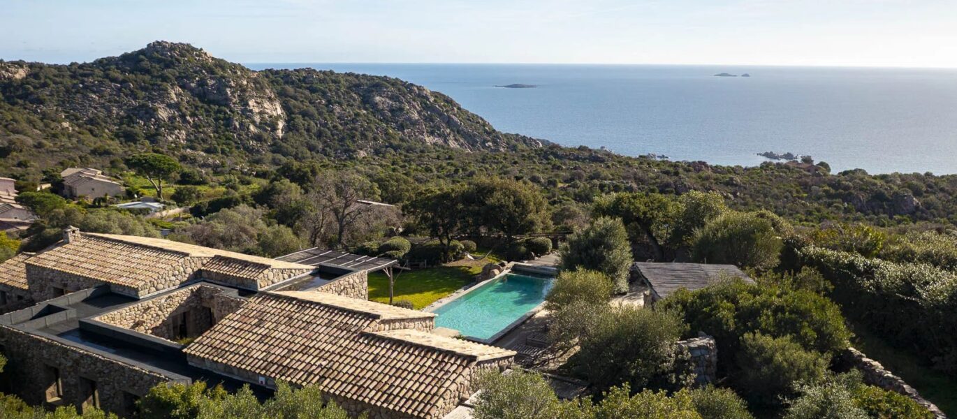 Porto-Vecchio, Palombaggia, Stone Architect-Designed Villa with Dependence, Panoramic Sea Views and 2 Pools, Close to the Beaches