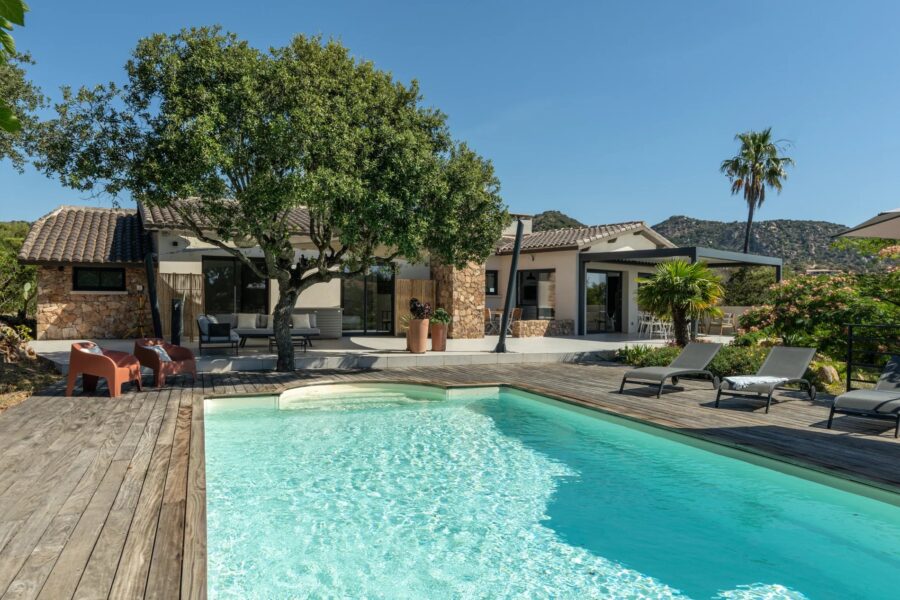 Porto-Vecchio, Palombaggia, villa vue mer, 3 chambres, piscine, plage à pied