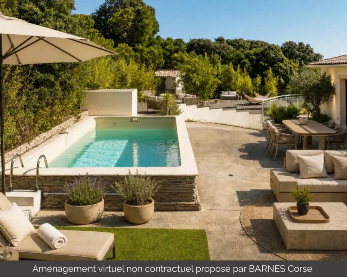 Porticcio, Villa de plain-pied, 4 chambres, piscine, vue mer panoramique, proche des plages