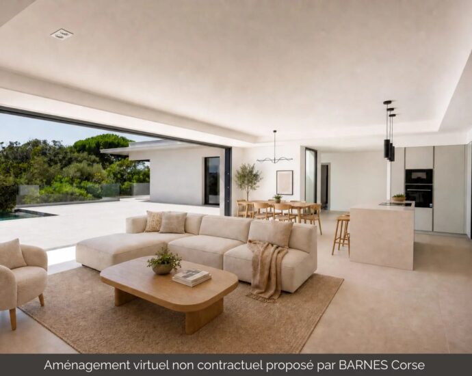 Rive Sud d’Ajaccio, Porticcio, Villa contemporaine avec vue mer, 4 chambre, piscine à débordement, proche plage