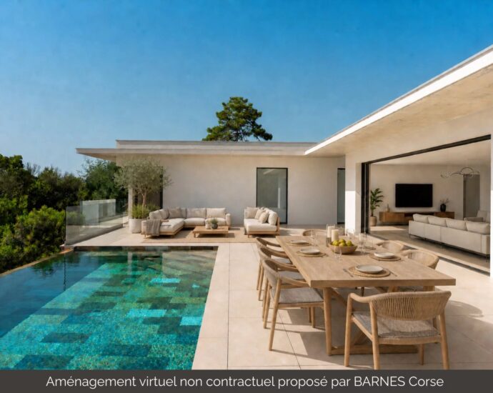 Rive Sud d’Ajaccio, Porticcio, Villa contemporaine avec vue mer, 4 chambre, piscine à débordement, proche plage