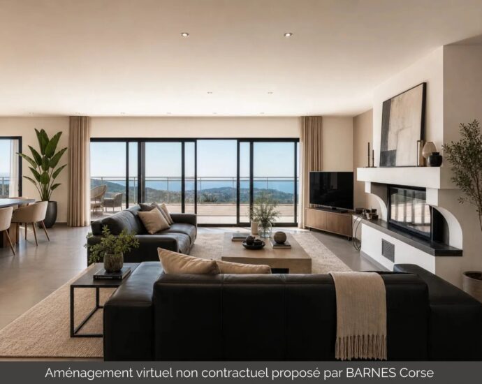 Porticcio, Villa de plain-pied, 4 chambres, piscine, vue mer panoramique, proche des plages
