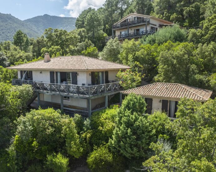 Porto-Vecchio, 3 villas, 7 chambres, piscine, vue mer et montagnes, proche plage
